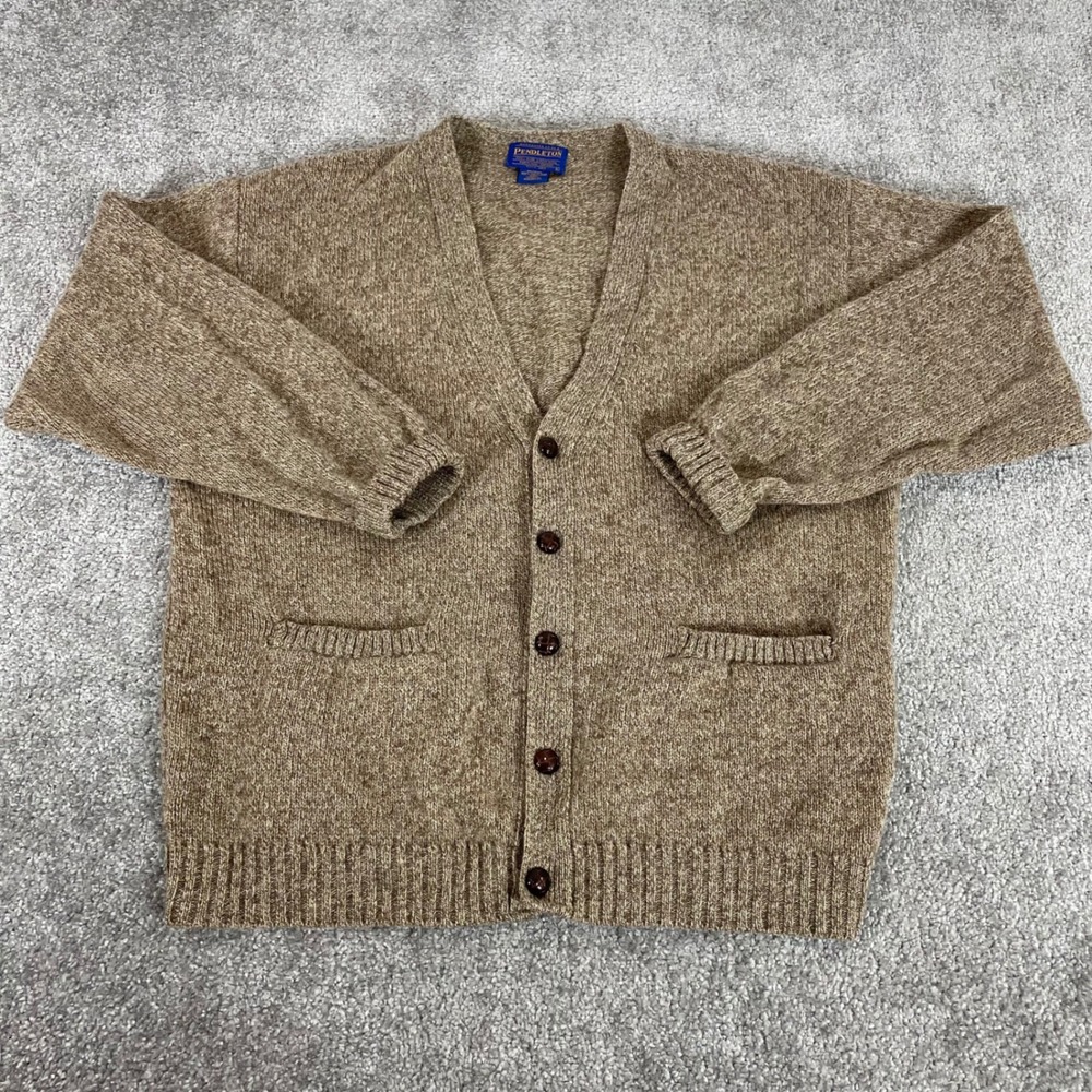Pendleton Cardigan Sweater Mens Large Shetland Wool V Neck Oatmeal Grandpa